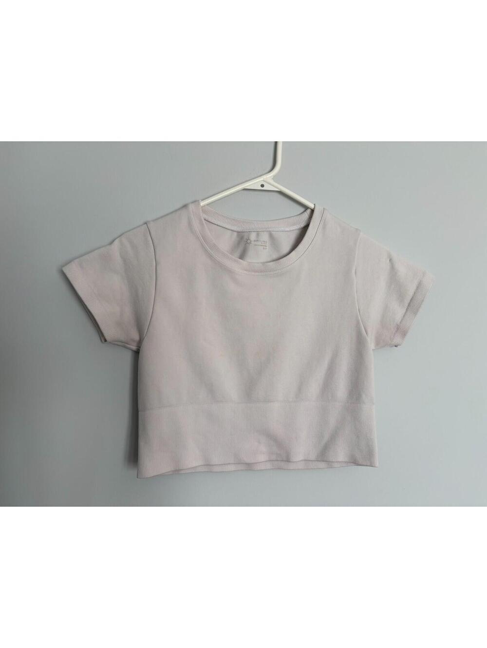 Offline by Aerie Womens Small Off White Knit Crew Neck Short Sleeve Cropped Top